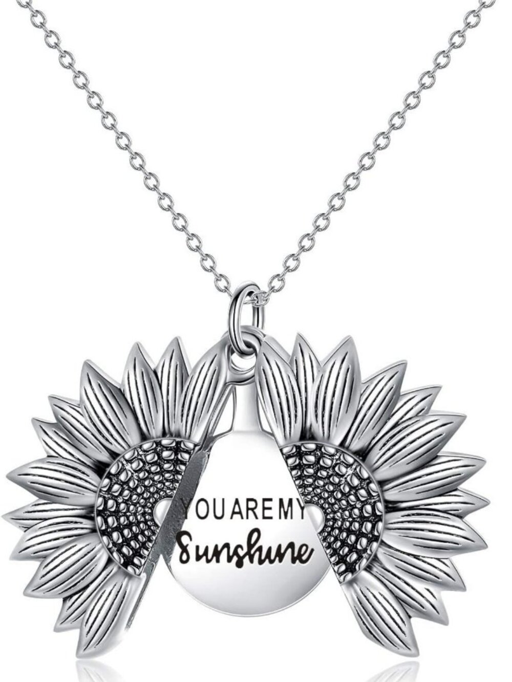 Sunflower Locket Necklace - Engraved "You Are My Sunshine" Pendant Jewelry for